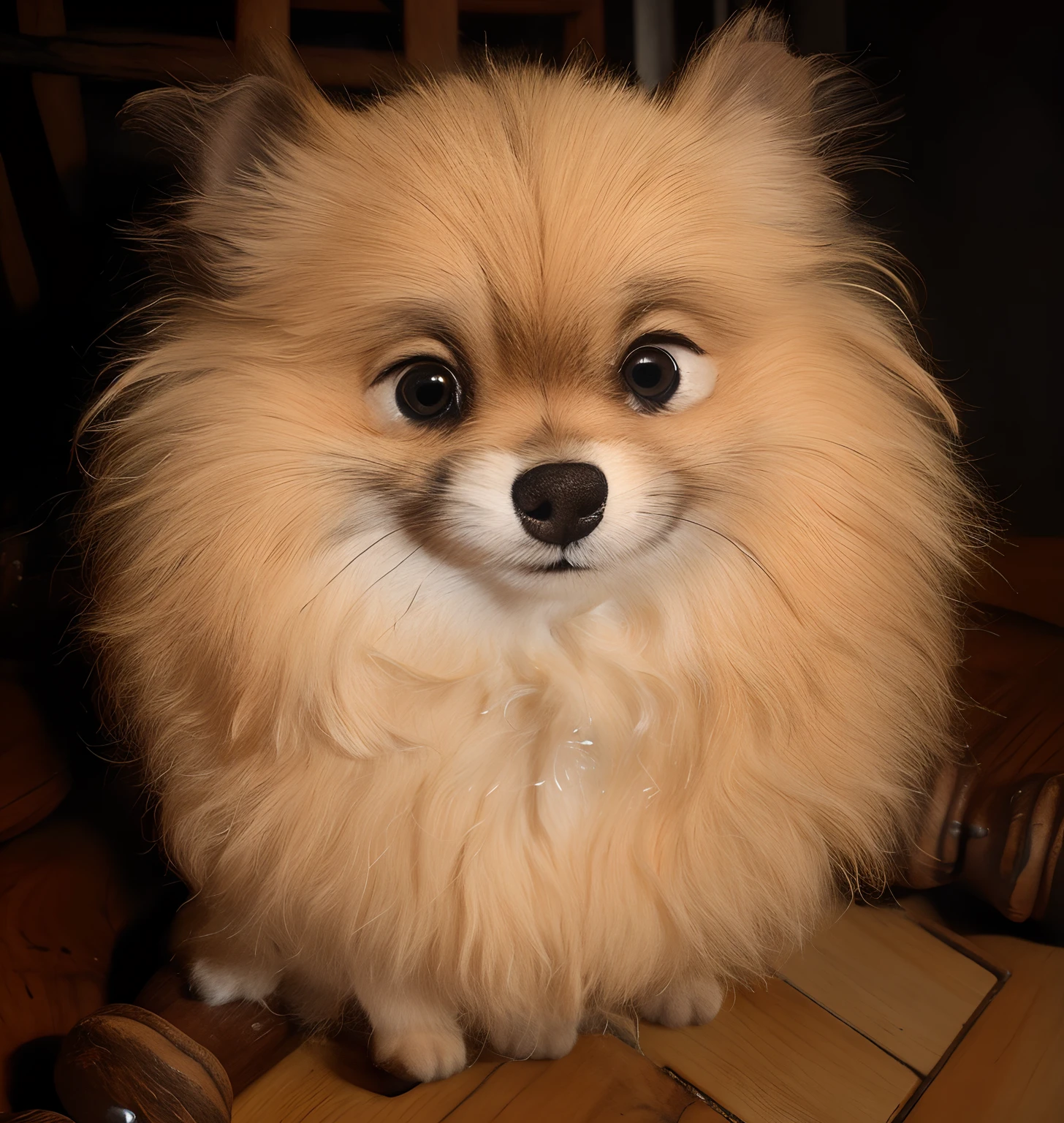 Cachorro Arafed sentado , Mistura Pomeriana, Poofy, Pomeranian, olhos enormes, cara fofa, jubas Poofy de pele, small dog, juba fofa, barriga fofa laranja, fofo!!!, bonito, Dog cute, Felpudo!!!, escandalosamente fofo, olhar desleixado, fofa'', olhos enormes