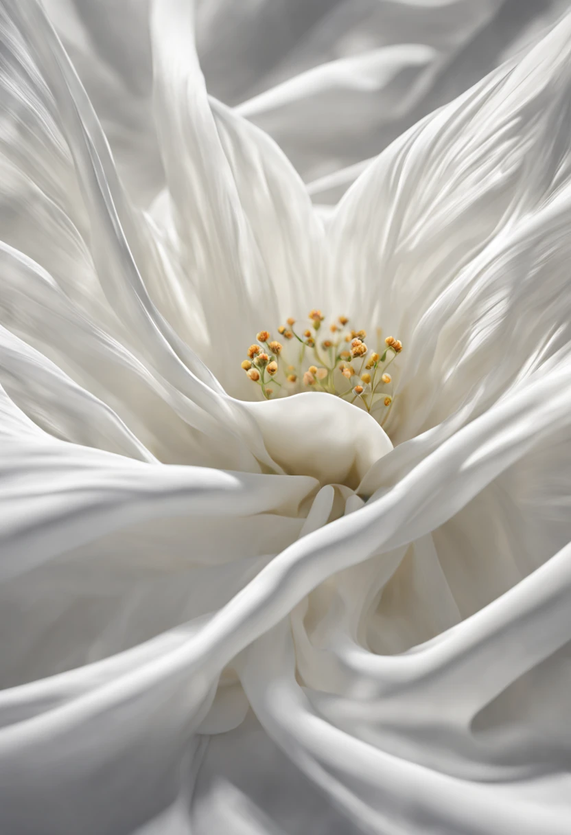 Close-up of a white flower,The light is gentle, Influenced by Georgia O'Keeffe(Georgia O'Keeffe)Inspired digital art, shutter inventory, number art, soft translucent fabric folds, silk flowing in wind, Flowing fabric, beautiful flowing fabric, Flowing realistic fabric, endless flowing ethereal drapery, flowing silk sheets, draped in silk, draped in flowing fabric, long flowing fabric,High quality detail,Fine detailing,(Super detailed CG: 1.2), (8K: 1.3),Realistic graphics, Octane rendering,High-quality global illumination