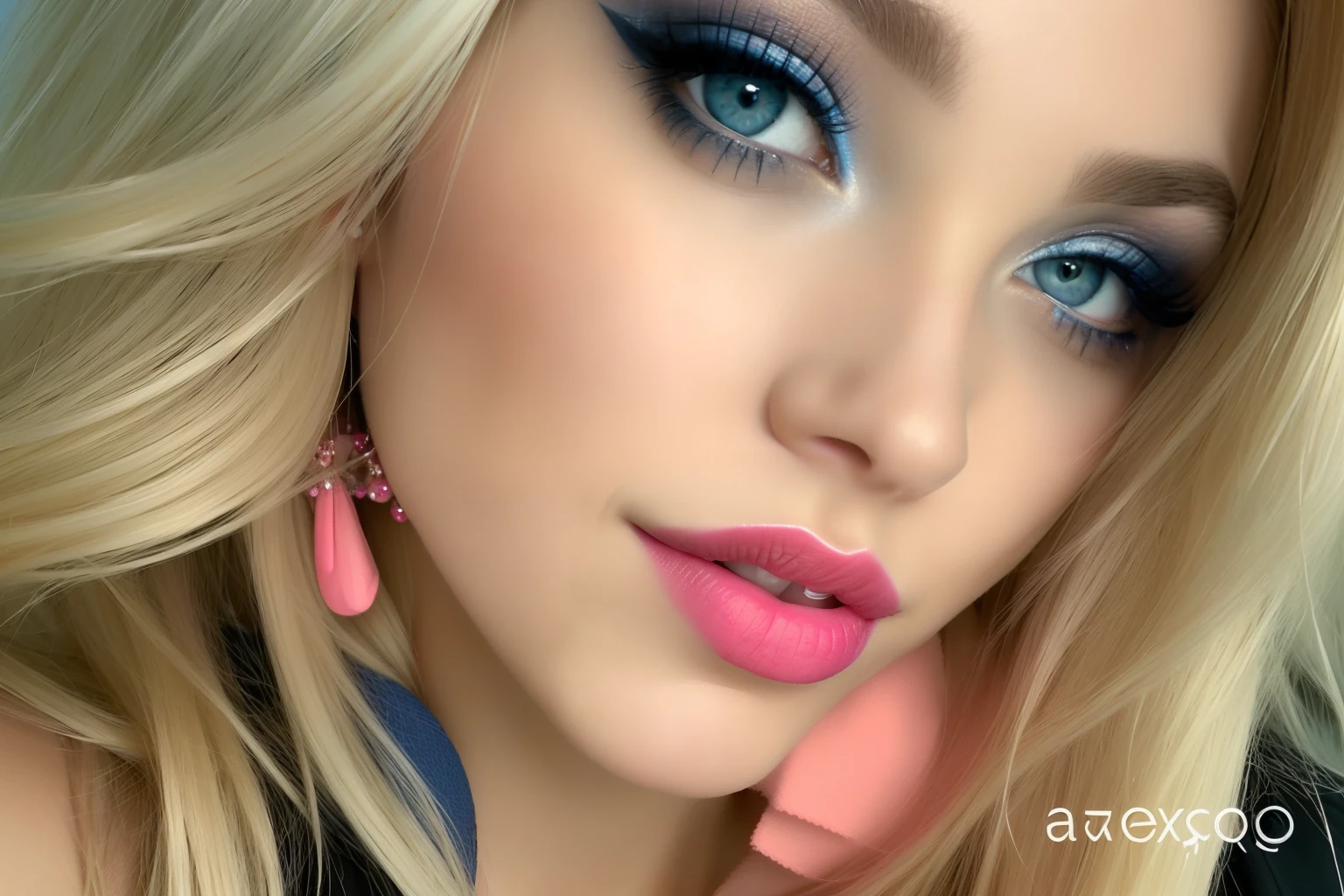 blond woman with blue eyes and bright pink lipstick posing for a picture, perfect face ), details face, sexy face with full makeup, close-up perfect face, face close up, face like ester exposito, featured face details, sexy face, close up face, detailed perfect face, perfect face, stunning closeupheadshot, perfect face and eyes