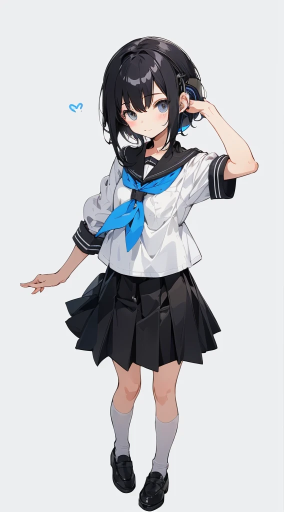 (Top quality illustrations:1.2)、(Cute little girl s:1.0)、(女の子1人:1.0)、(Short black hair:1.0)、(School Uniforms:1.0)、(full body Esbian:1.0)、(ultra-detailliert) 、17 age、If you have headphones、Jumping