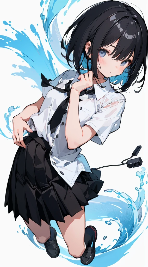 (Top quality illustrations:1.2)、(Cute  girl s:1.0)、(女の子1人:1.0)、(Short black hair:1.0)、(School Uniforms:1.0)、(full body Esbian:1.0)、(ultra-detailliert) 、17 ageu have headphones、Jumping