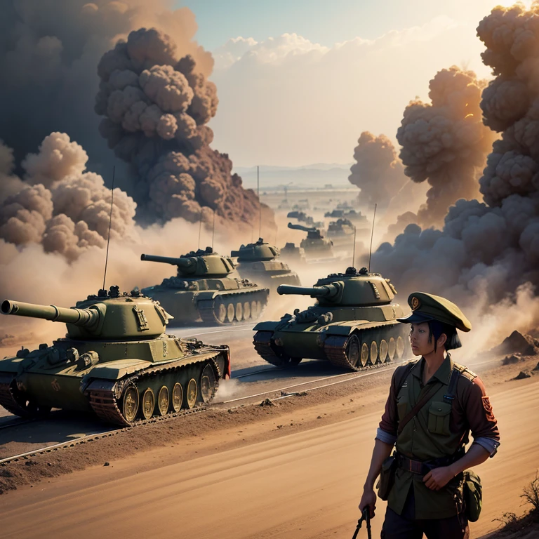 tanks，废墟，城市，binh，smoke of gunpowder，火焰