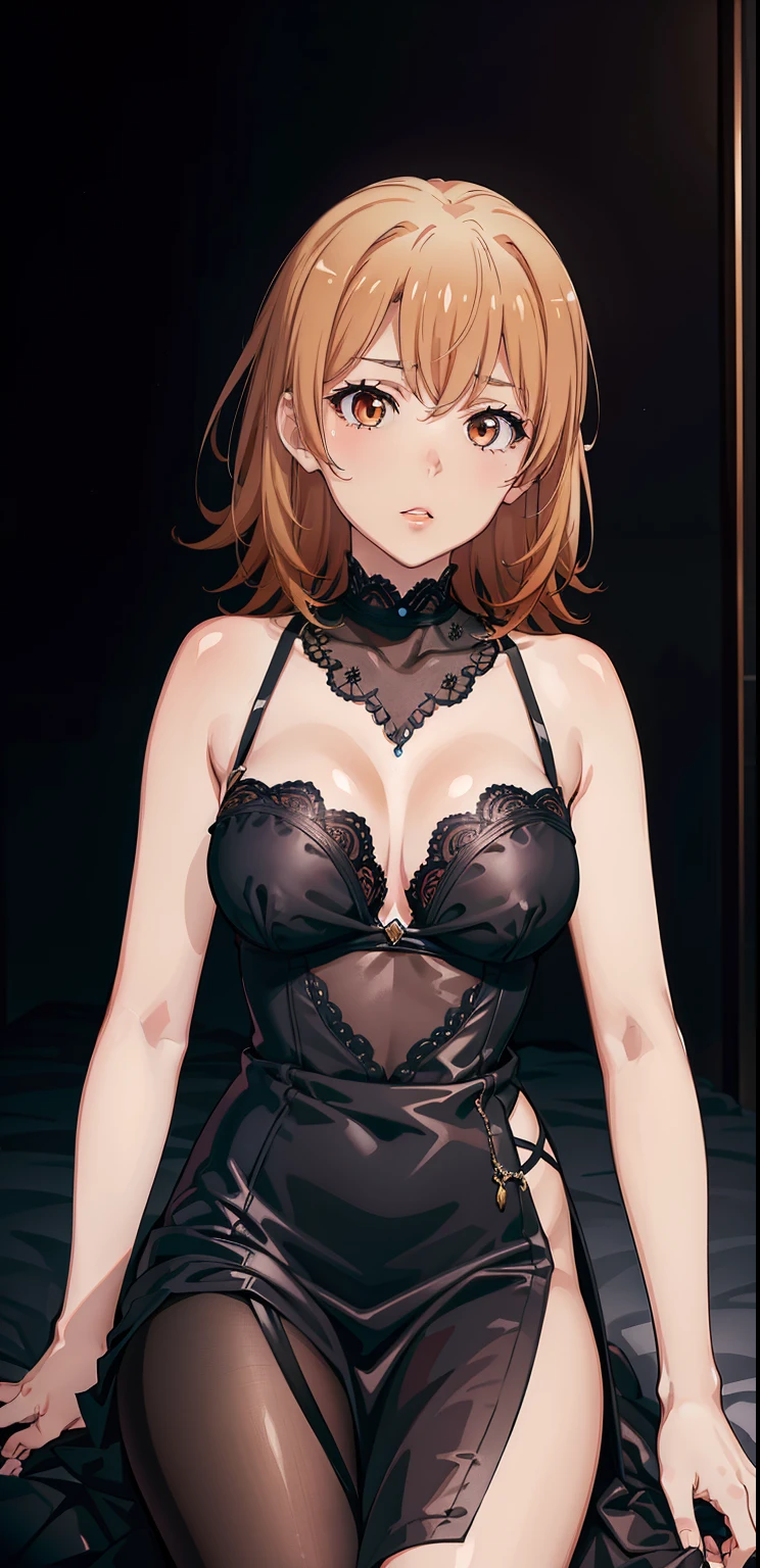 (best quality,4k,8k,highres,masterpiece:1.2), ultra-detailed, realistic:1.37, portraits, black dress, perfect anatomy, isshiki iroha, yuigahama yui, (2 girls), only females, detailed eyes, detailed lips, long eyelashes, beautiful face, natural beauty, intense expression, elegant posture, sensual, dark atmosphere, soft lighting, vivid colors, smooth skin, shiny hair, flowing dress, delicate features.