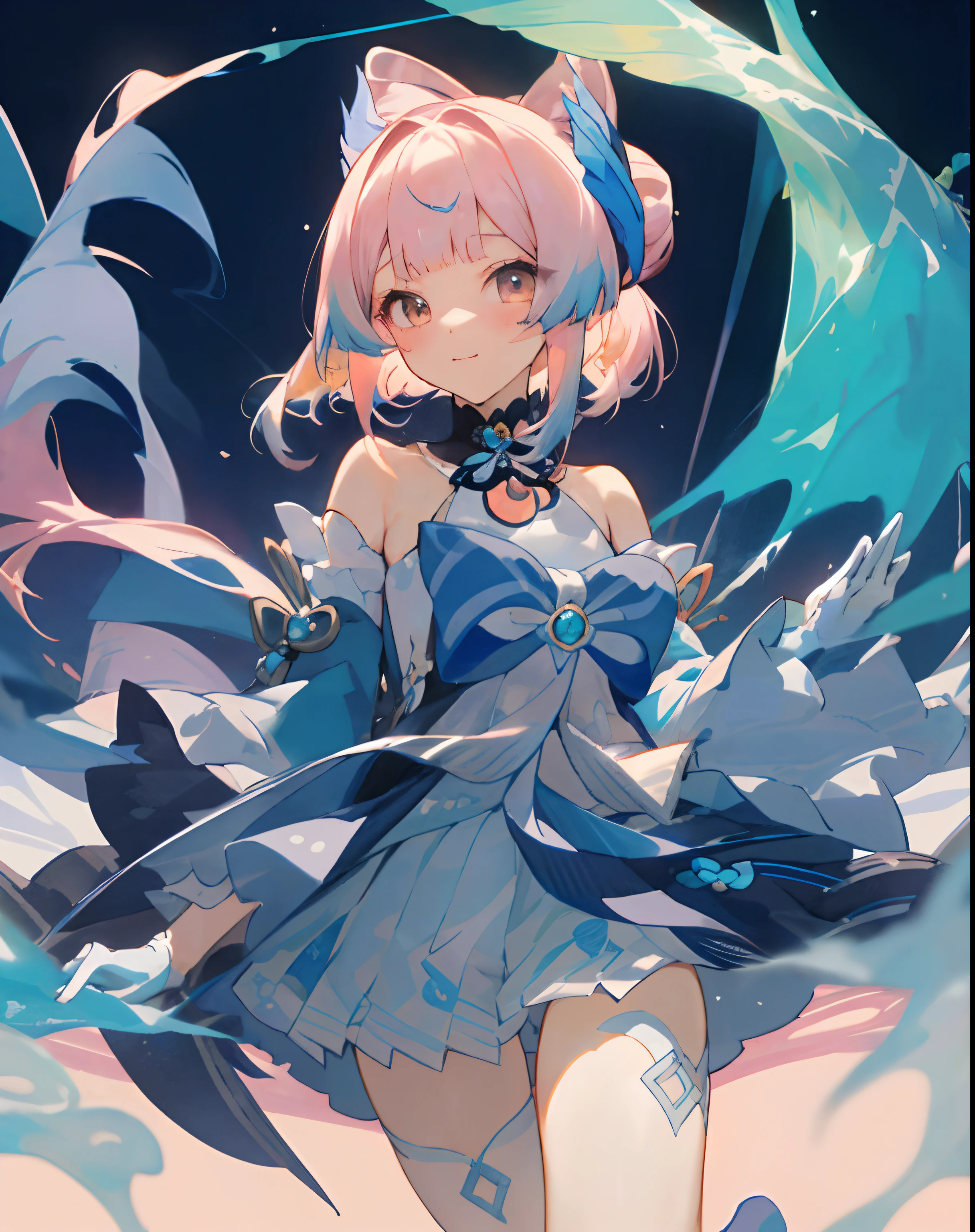 （（tmasterpiece，best qualityer）），1girll，独奏， hyper detail eyes，The upper part of the body，exposed bare shoulders，Playful and cute，校服，