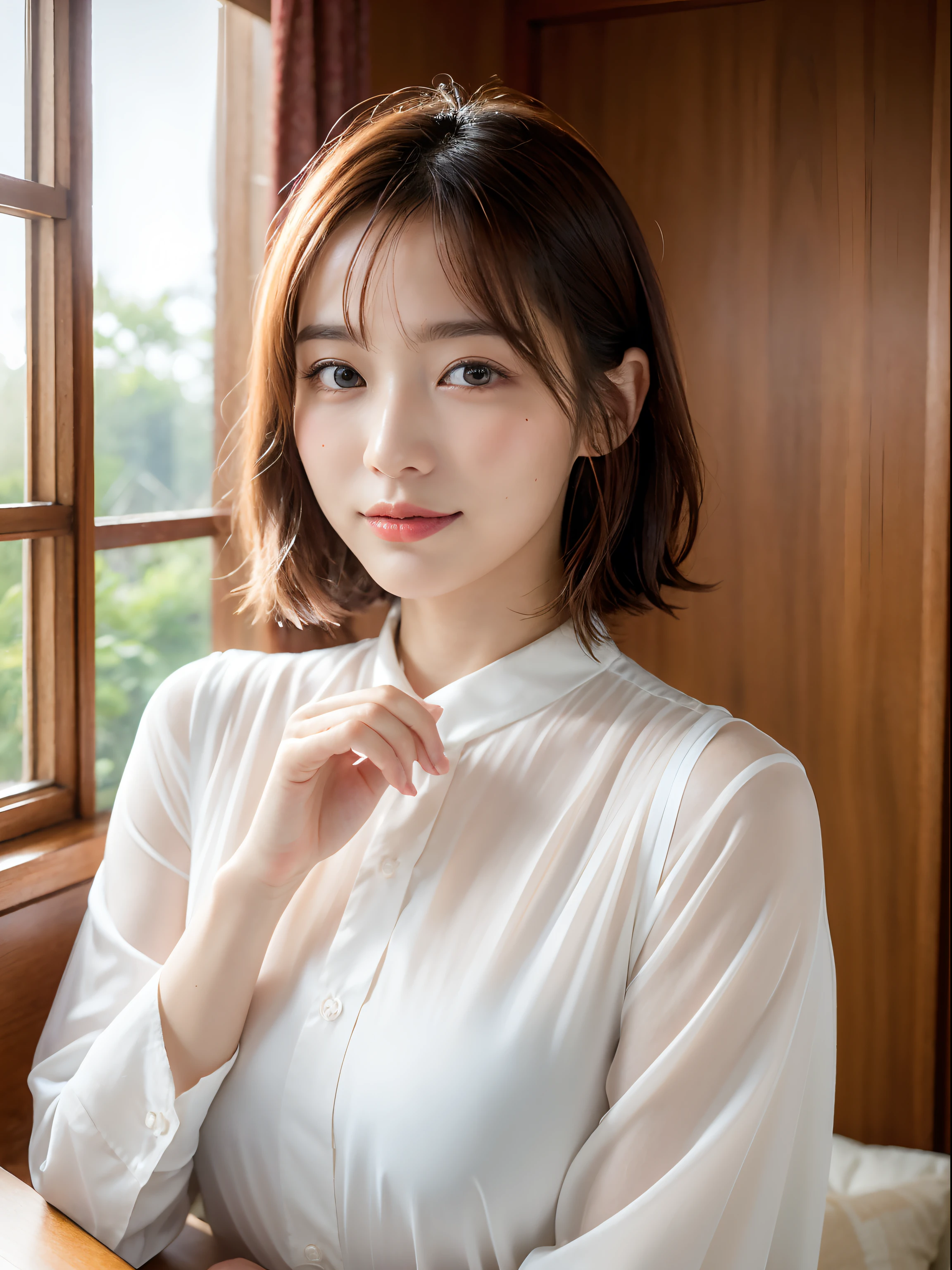 (natta:1.7), east asian architecture, 1female,Sitting on tatami mats, (Cheongsam), brunette color hair,(hair between eye), Pull back, lip flap, 20yr old,Beautiful fingers,Beautiful long legs,Beauty body,pretty nose,Beautiful character design,perfect eyes,s the perfect face,looking at viewert,(Innocent__Eyes:1.0),(Light_Smile:0.3),offcial art,Very detailed CG unity 8K wallpaper,Perfect litthing,Extremely colorful,Bright_Front_face_lighting,(tmasterpiece:1.0),(Best_quality:1.0), 超A high resolution,4K,ultra - detailed, photography of, 8K, hdr, A high resolution, absurderes:1.2, Kodak Portra 400, filmgrain, The background is blurred out, Bokeh:1.2, lens flare glow, ( vibrant_Color:1.2) (Beautiful,Large_Breasts:1.4), (Beautiful_face:1.5),(Narrow_waistup),8K, yes,RAW photo, see-through transparent clothes,