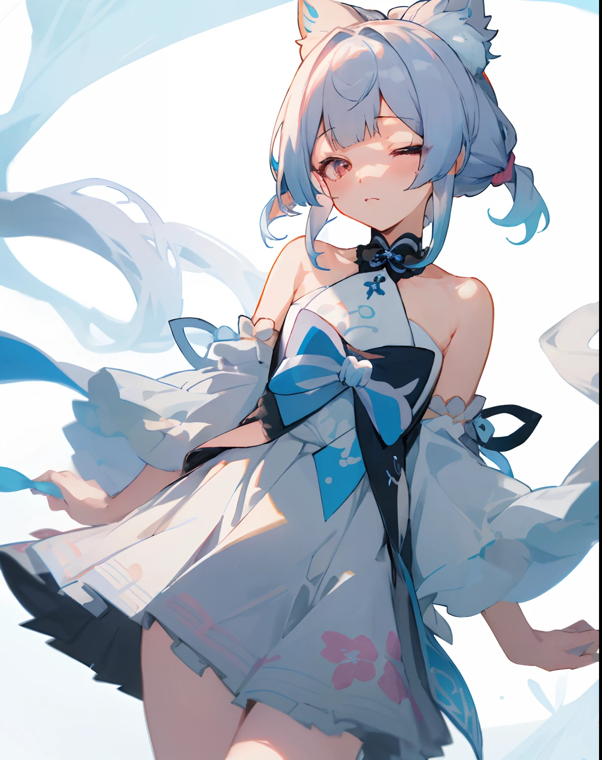 （（tmasterpiece，best qualityer）），1girll，独奏， hyper detail eyes，The upper part of the body，exposed bare shoulders，Playful and cute，校服，Sleepy eyes
