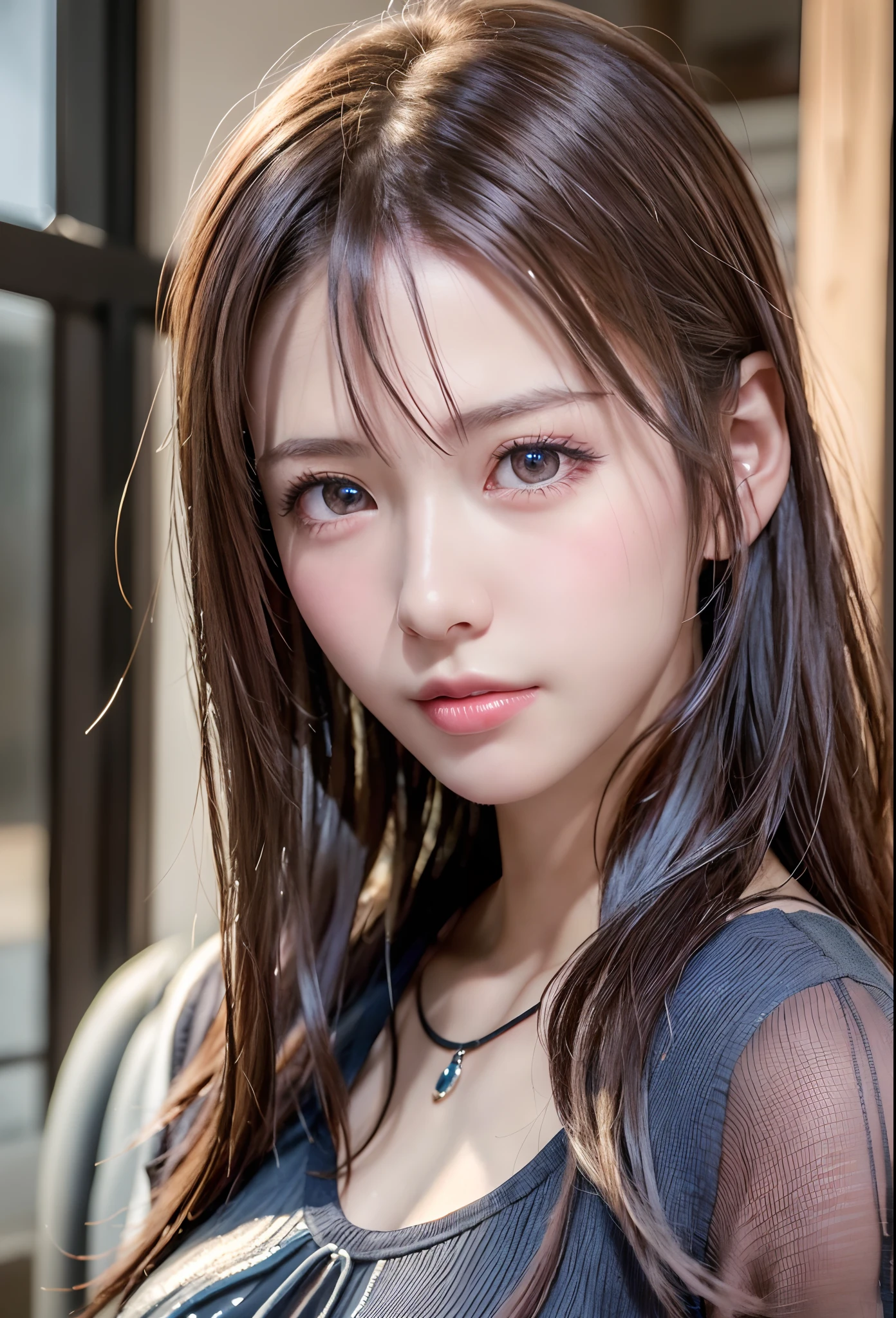 Ulzzang-6500-v1.1,  (RAW Photos:1.2), (Photorealistic), Beautiful detailed girl, (See-through:1.3), (Genuine: 1.4), Very detailed目と顔, Beautiful and beautiful eyes, Elegant long dress、Large file size, High resolution, Very detailed, highest quality, [masterpiece:1.6], Awareness-raising, Very detailed, Hmph, finely, highest quality, 8k wallpaper, Cinema Lighting, 1 girl, 17 years old, Perfect figure, Cute droopy eyes、Beautiful big eyes、highest quality, 1 girl, eye shadow, Upper Body, Portraiture, 