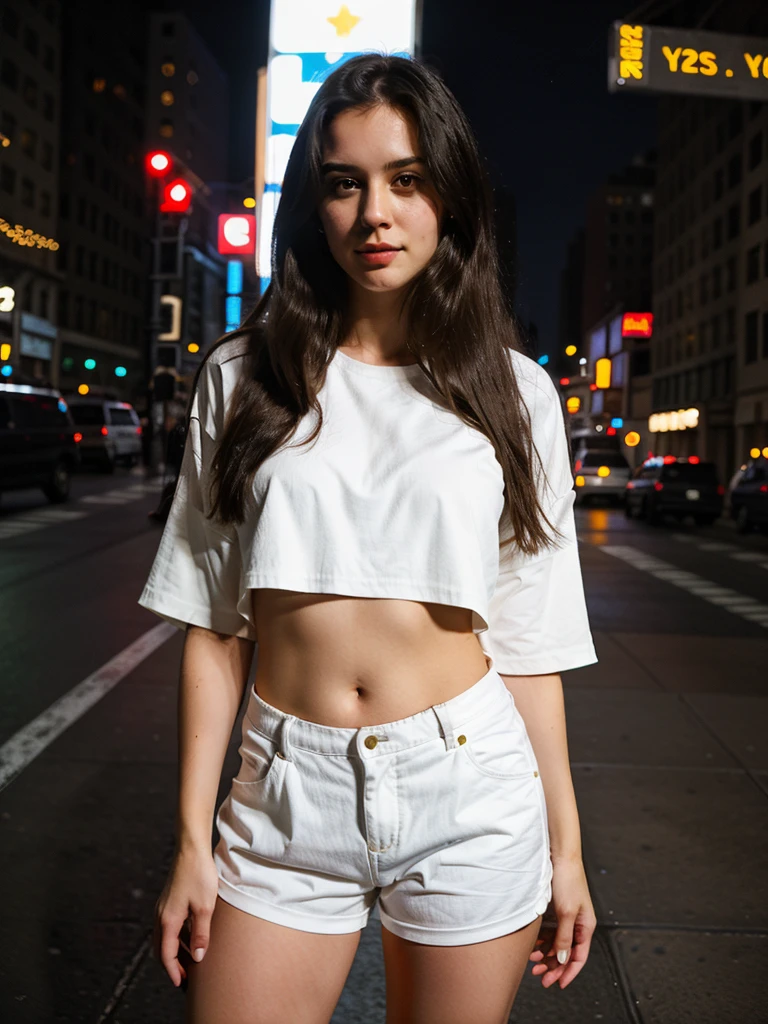 random cinematic portrait cute sexy outfit 25 years old girl straight hair, night in New York