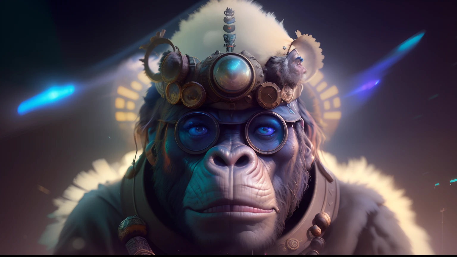 Araffe con un sombrero Steam - Punk y un abrigo de piel, Wojtek FUS, Simio aburrido NFT, Arte de Beeple, Beeple!!, Obra maestra de Beeple, Beeple |, Ilustraciones de Beeple, Arte diario de Beeple, 3 D Ape Shaman Profile Portrait, por Beeple, Beeple y Greg Rutkowski