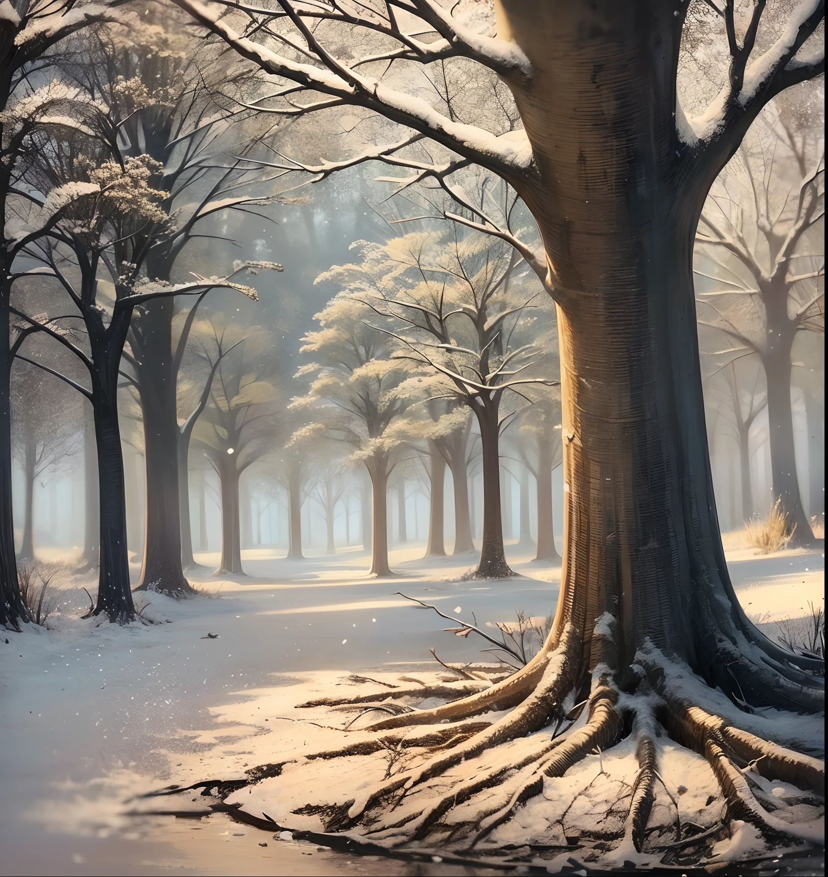 in the middle of a snowy forest theres a tree of light slowly losing its brialiance and animal dwellers worrying --auto --s2