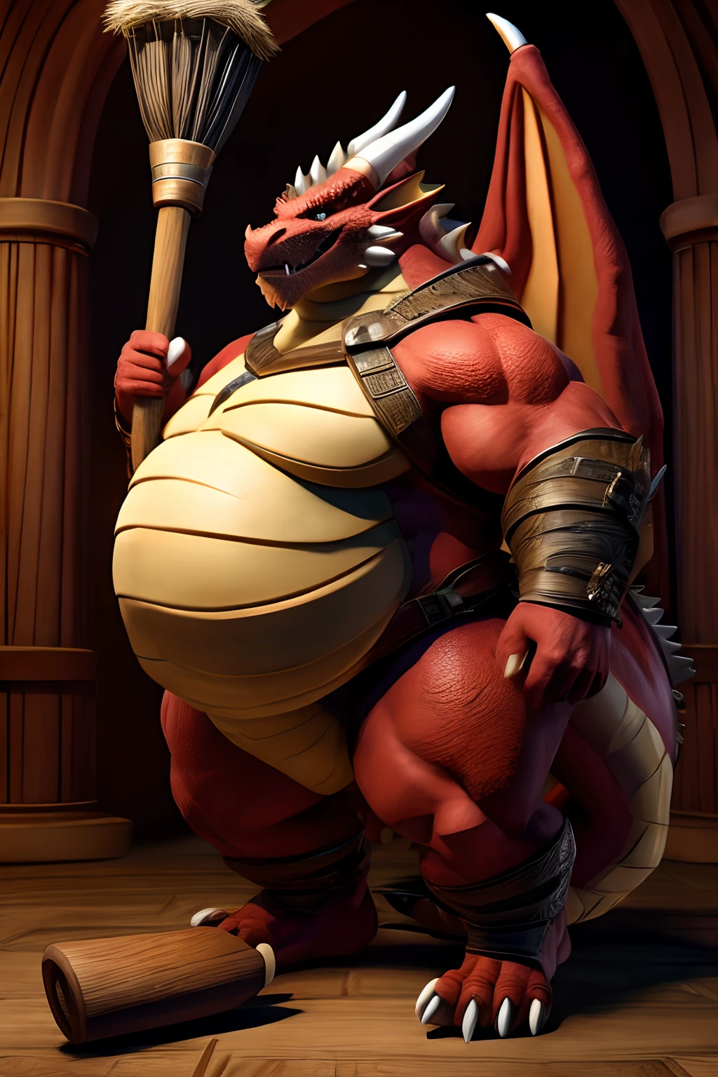 Massively obese dragon warrior with a massive mallet