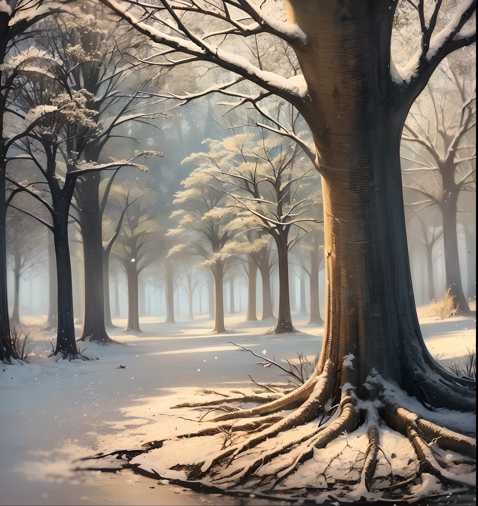 in the middle of a snowy forest theres a tree of light slowly losing its brialiance and animal dwellers worrying --auto --s2