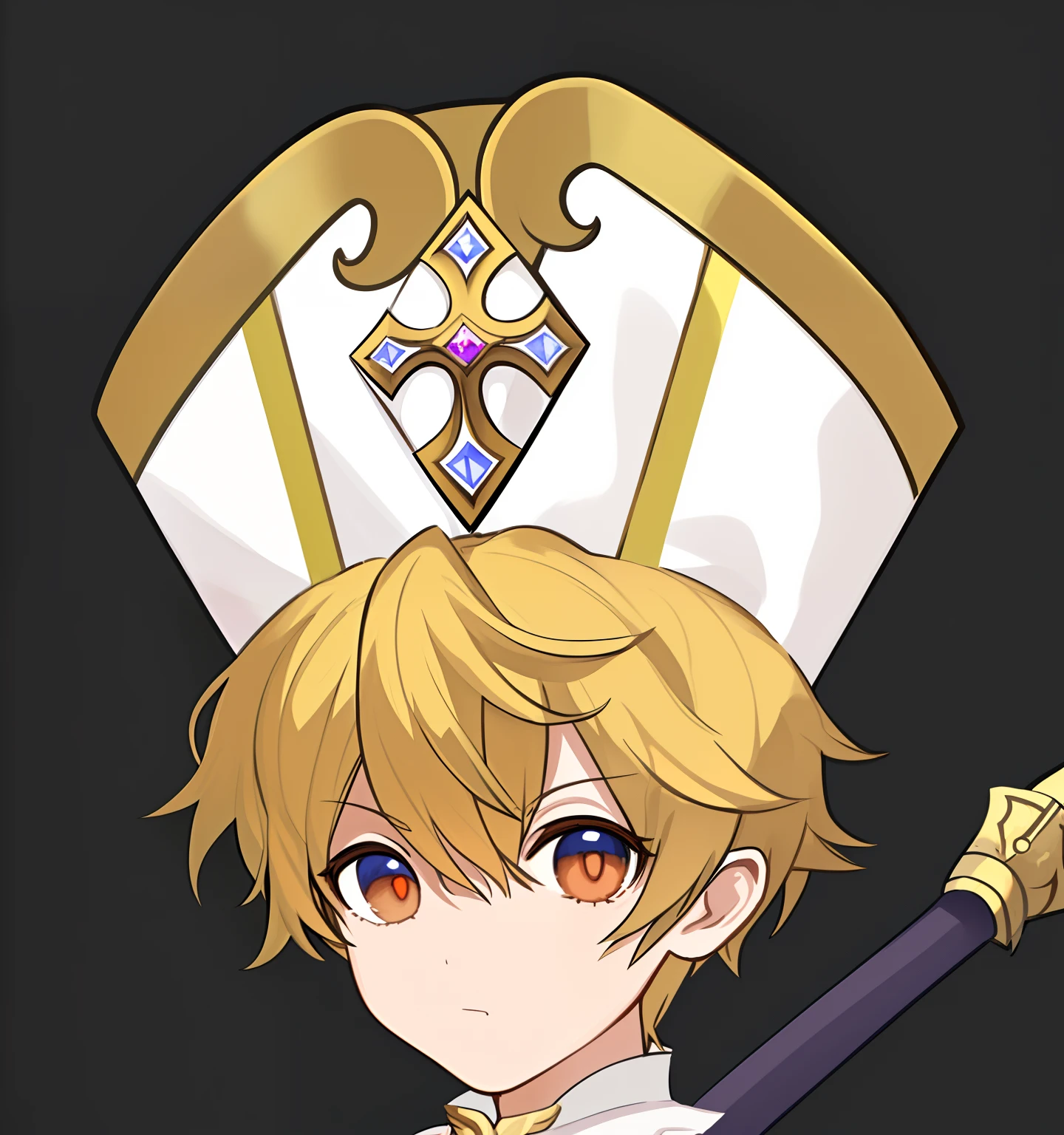 Anime boy with sword and white hat, cleric, holy paladin, Portrait of a merciful saint, demon slayer rui fanart, inspired by Li Chevalier, dressed like a cleric, offcial art, portrait of magical blond prince, picture of a male cleric, priest, Key anime art, cushart krentz, Also, arte renderizada, Gunnier