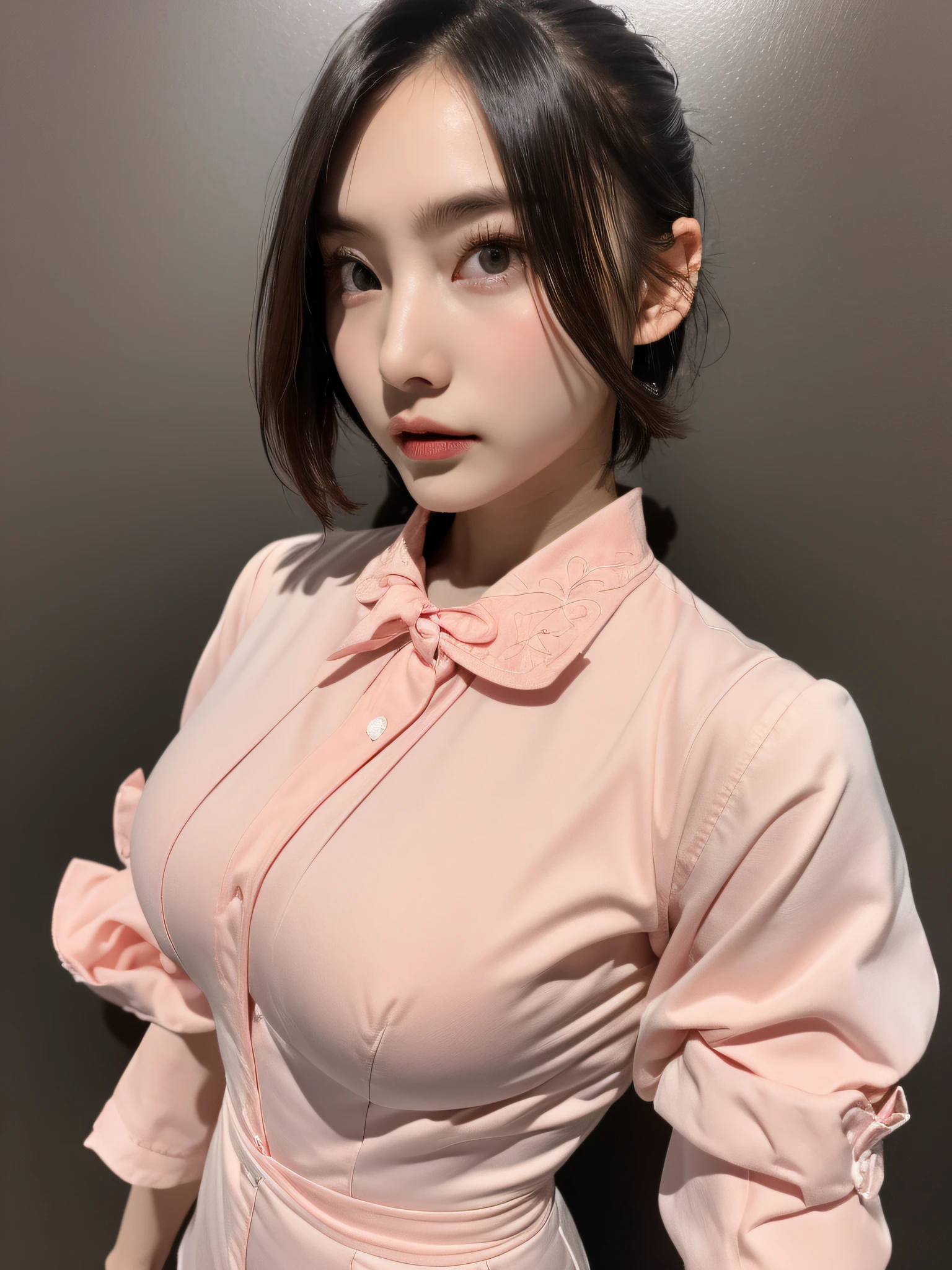 (fidelity:1.3),Filigree,quality,Rembrandt lighting,(master piece:1.2),(fidelity:1.2),(best qualtiy),(Skin Detail:1.3),(Intricate details),Dramatic,Ray traching,1girl in,((pink nurse uniform)),((big breasts
White pantyhose)),(fully body photo),gynecology,hospital ward,Being stared at,Shy,terror,Unique charm,Medium short hair,,huge-breasted,Open collar,Expose most of your breasts,Elizabeth Swan,