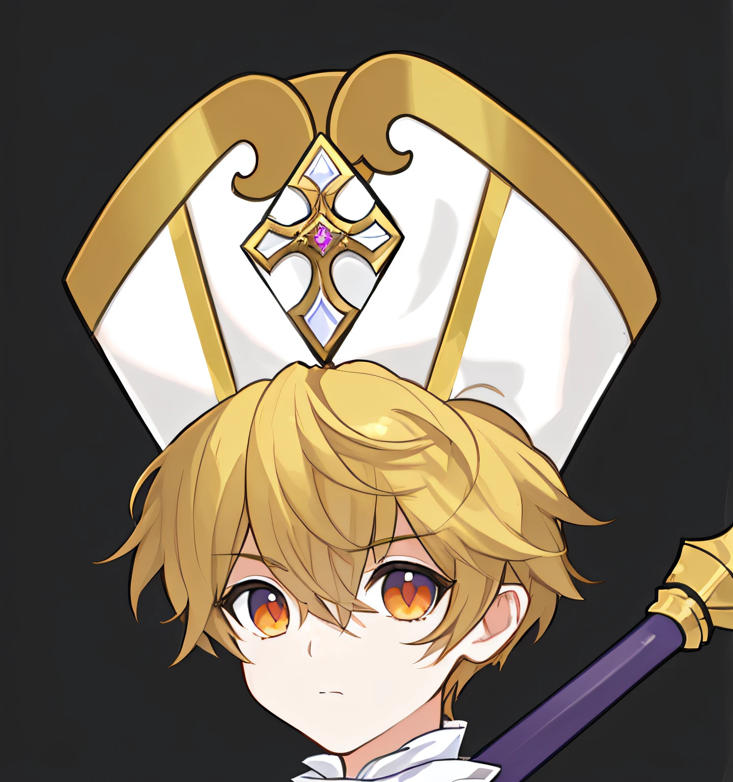 Anime boy with sword and white hat, cleric, holy paladin, Portrait of a merciful saint, demon slayer rui fanart, inspired by Li Chevalier, dressed like a cleric, offcial art, portrait of magical blond prince, picture of a male cleric, priest, Key anime art, cushart krentz, Also, arte renderizada, Gunnier