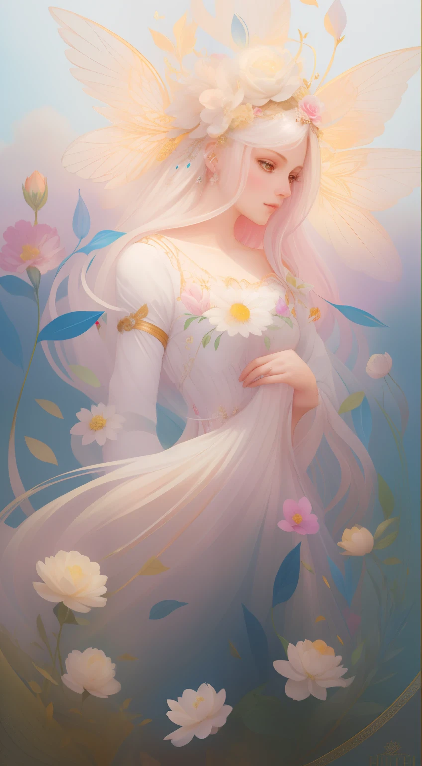 ((gorgeous princess)), (with long flowing white hair), (bright and beautiful eyes), (side profile), trend on art station, flower of hope by Jean-Honor Fragonard, Peter mohrbacher, super Detailed, crazy detail, stunning, intricate, elite, art nouveau, ornate, liquid wax, elegant, luxurious, Greg Rutkowski, ink style, sticker, vector art beautiful character design, double exposure shot, luminous design, winning entry, masterpiece, amoled black background,