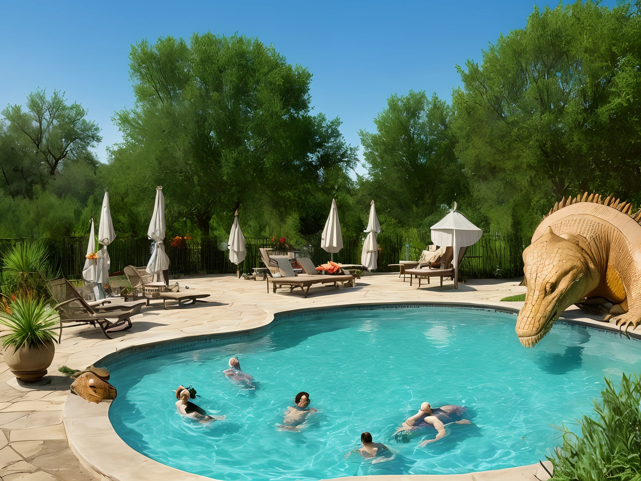 Marie Antoinette aliens laying in a pool with alligators