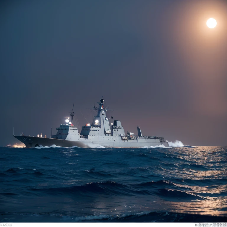 warships,the sea,swell sea,火焰,smoke of gunpowder,nigh sky,themoon