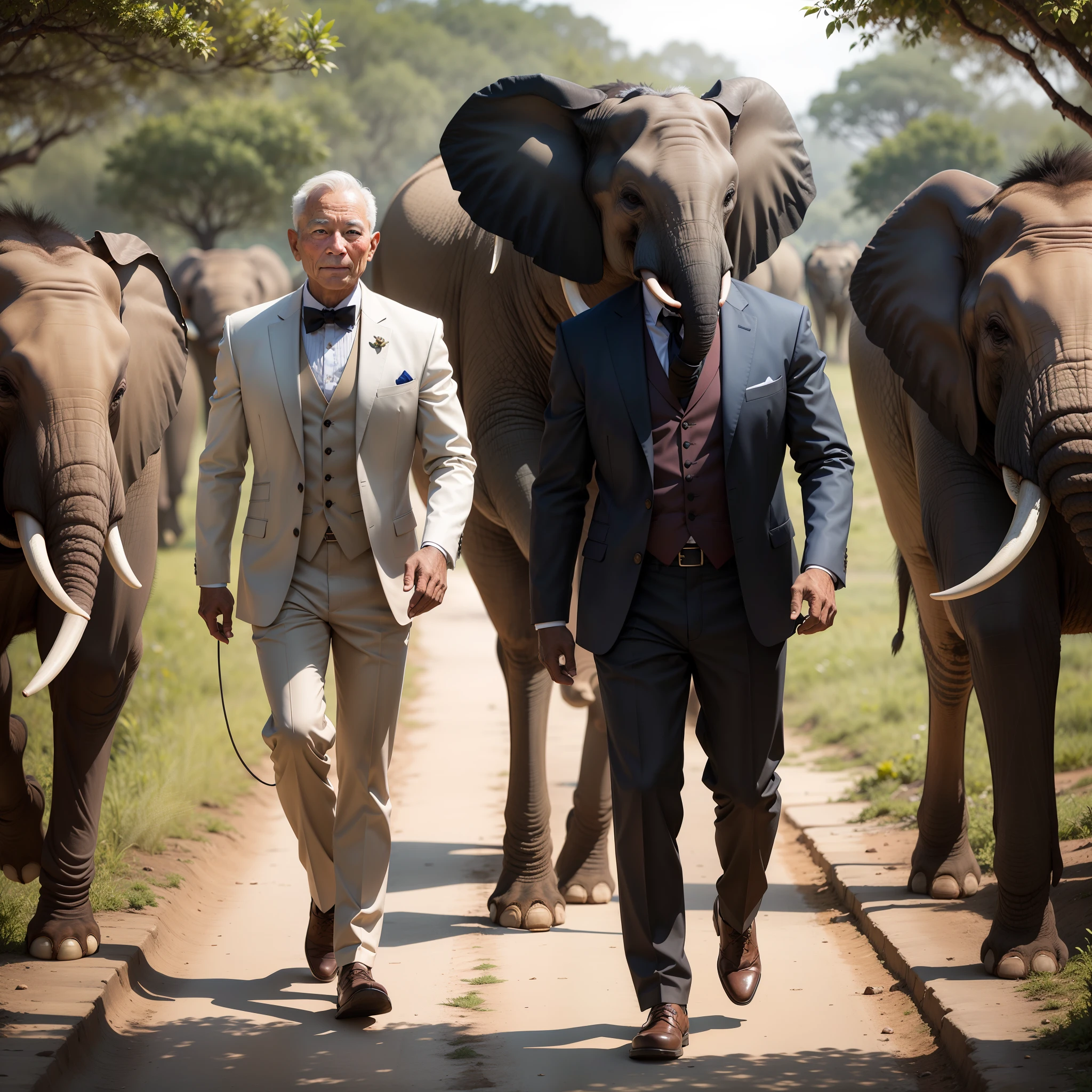 A gentleman was walking through an elephant camp.