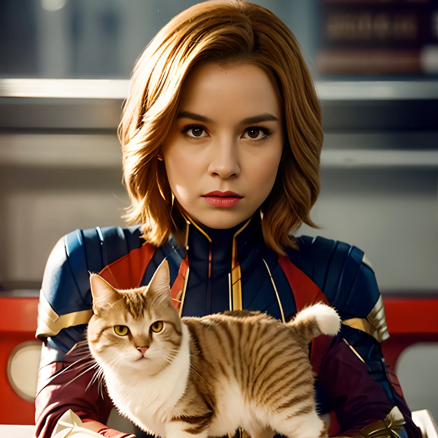 ginger tabby cat in Captain Marvel