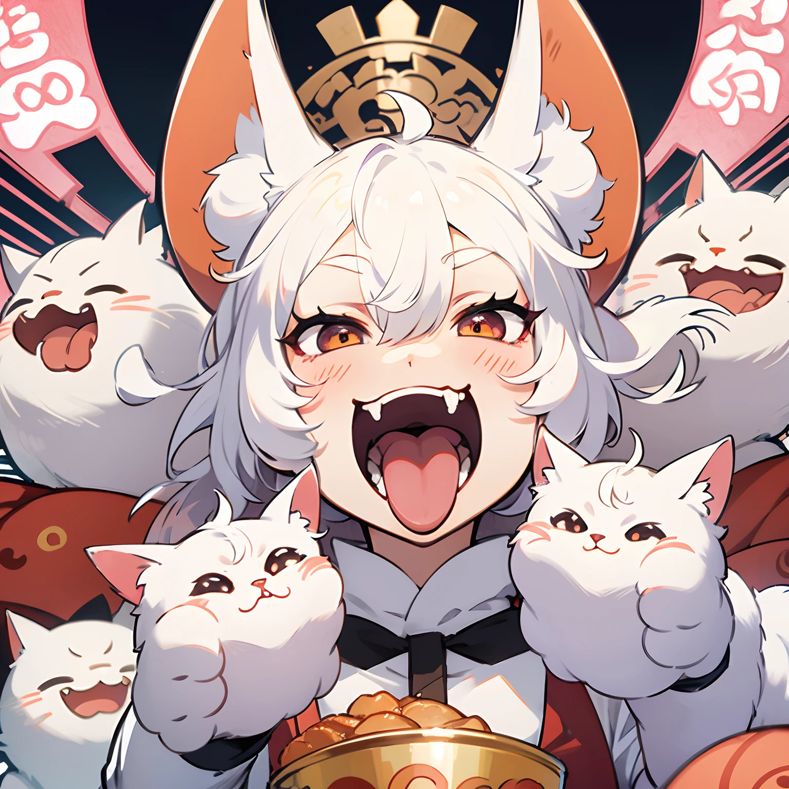 Cat-type youkai, They have the ability to flex their tongues out and eat things 10 times bigger than they., masterpiece, best quality, super detail