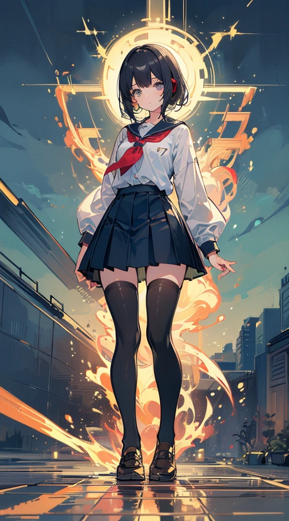 (Top quality illustrations:1.3)、(Cute little girl s:1.0)、(女の子1人:1.0)、(Short black hair:1.0)、(School Uniforms:1.0)、(full body Esbian:1.0)、(ultra-detailliert) 、17 age、Wearing headphones、