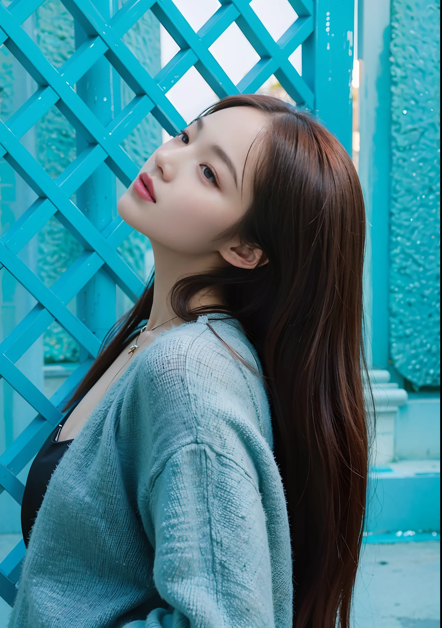 The long-haired woman leaned against the railing,With his eyes closed, bae suzy, On a sunny day, krystal, portrait jisoo blackpink, hot with shining sun, girl wears a red dress, shot at golden hour, Wearing a red cheongsam, Portrait shooting, photoshoot, Album art, ulzzangs, jisoo of blackpink, red velvet, jisoo from blackpink,Open,largeeyes,
