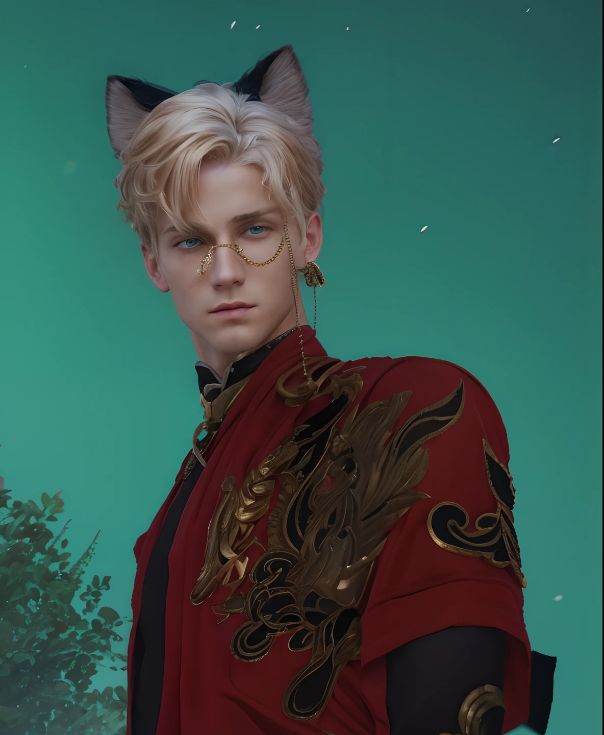 ((best quality)), ((masterpiece)), (detailed), 1boy, thin, greek temple, male, short blonde curly hair, beautiful male face, detailed eyes, muscular chest, topless, golden chain belt, draped cloth sunga, arm ring, detailed skin, realistic, daeni pin style, [Daniel F. Gerhartz style::0.5], uhd image, hires, 8k, photo-realistic, epic lighting, sharp focus, realistic, romantic,