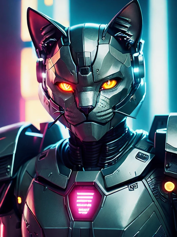 A cute cat as the doomslayer, realistic scifi cyberpunk power armor robot, closeup portrait cinematic, 8k, hdr, ((intricate details, hyperdetailed)), (backlit:1.3), (cinematic:1.3), (ArtStation:1.3)