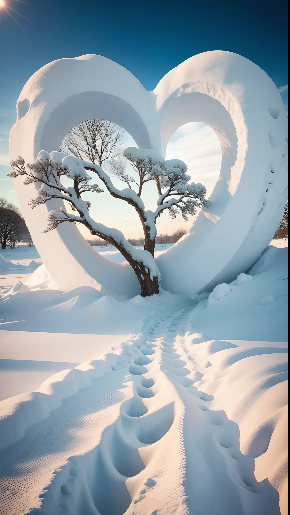 Heart-shaped tree,Heart-shaped snow
