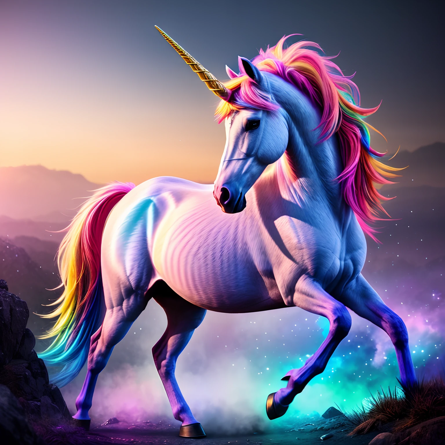 (best quality,masterpeace),(hyperdetailed colourful),
A beautiful colourful Unicorn, perfect composition, best exposition,
, hdr, cinematic lighting, trending on artstation,trending on CGSociety, professional photo,immense detail,