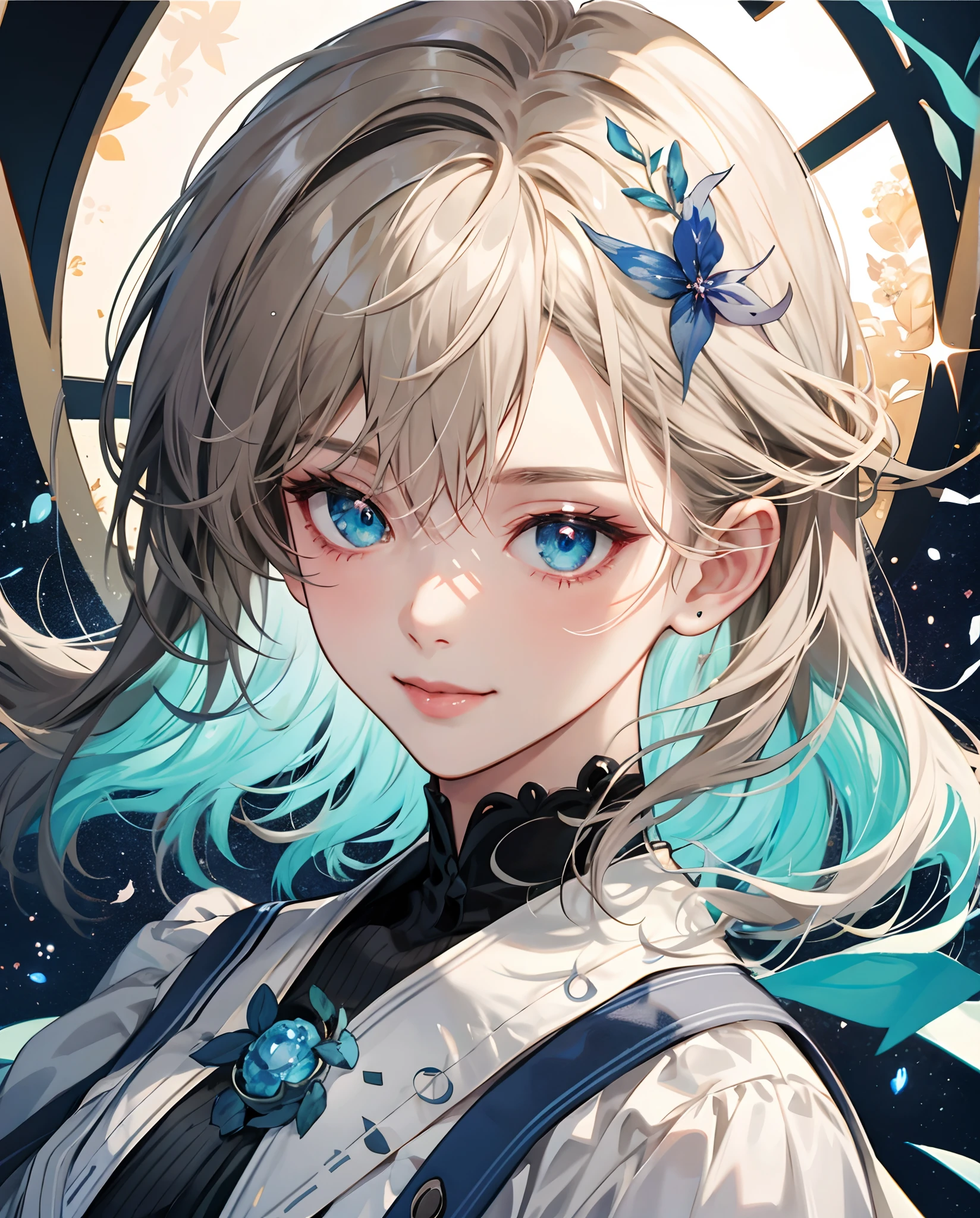 small girl, Long silver hair, Cyan eyes, blue dress, хмурая, book, Masterpiece, high qulity