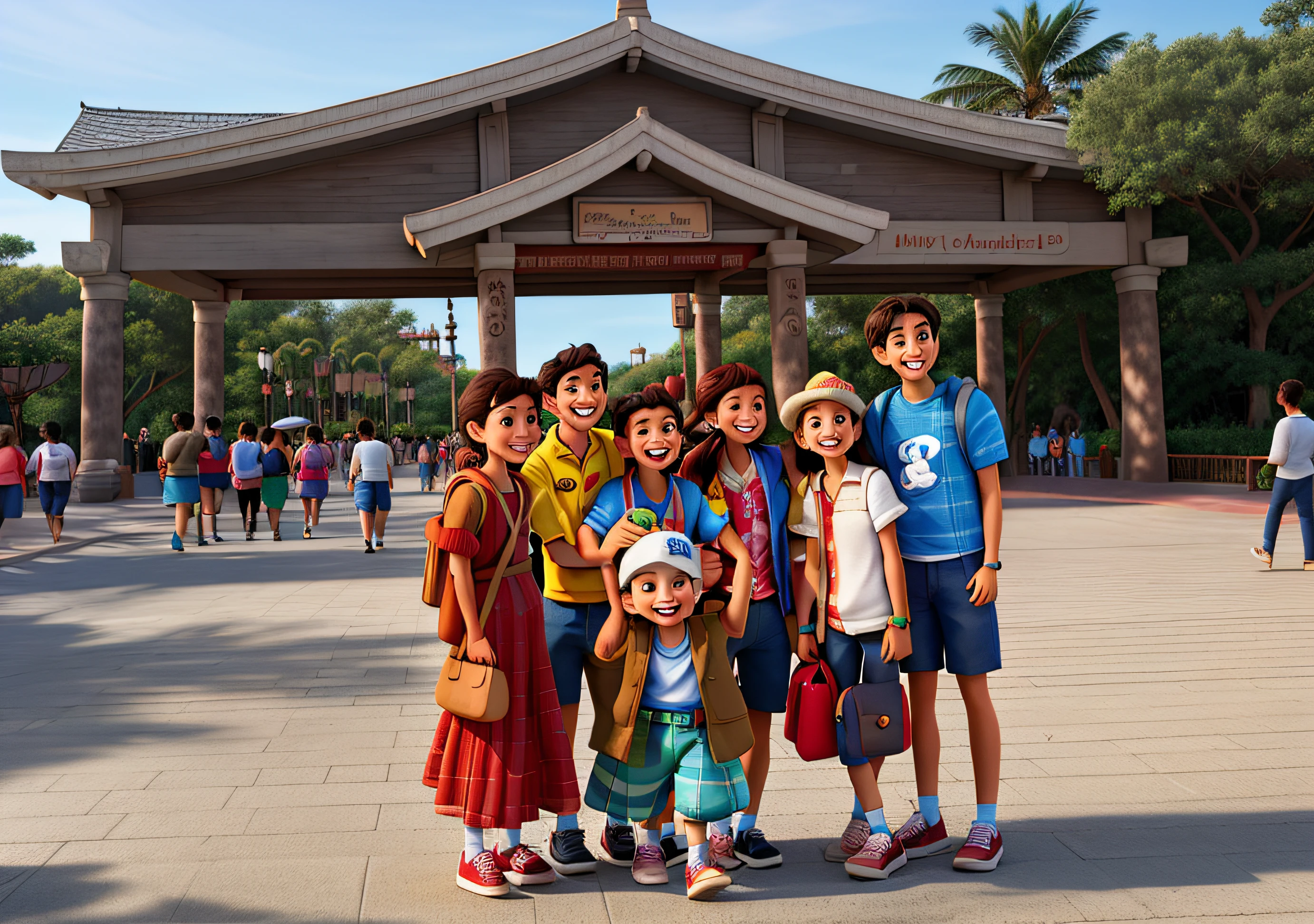 Friends are happy to travel together, Disney style, high picture quality, everyone has a smile on their face