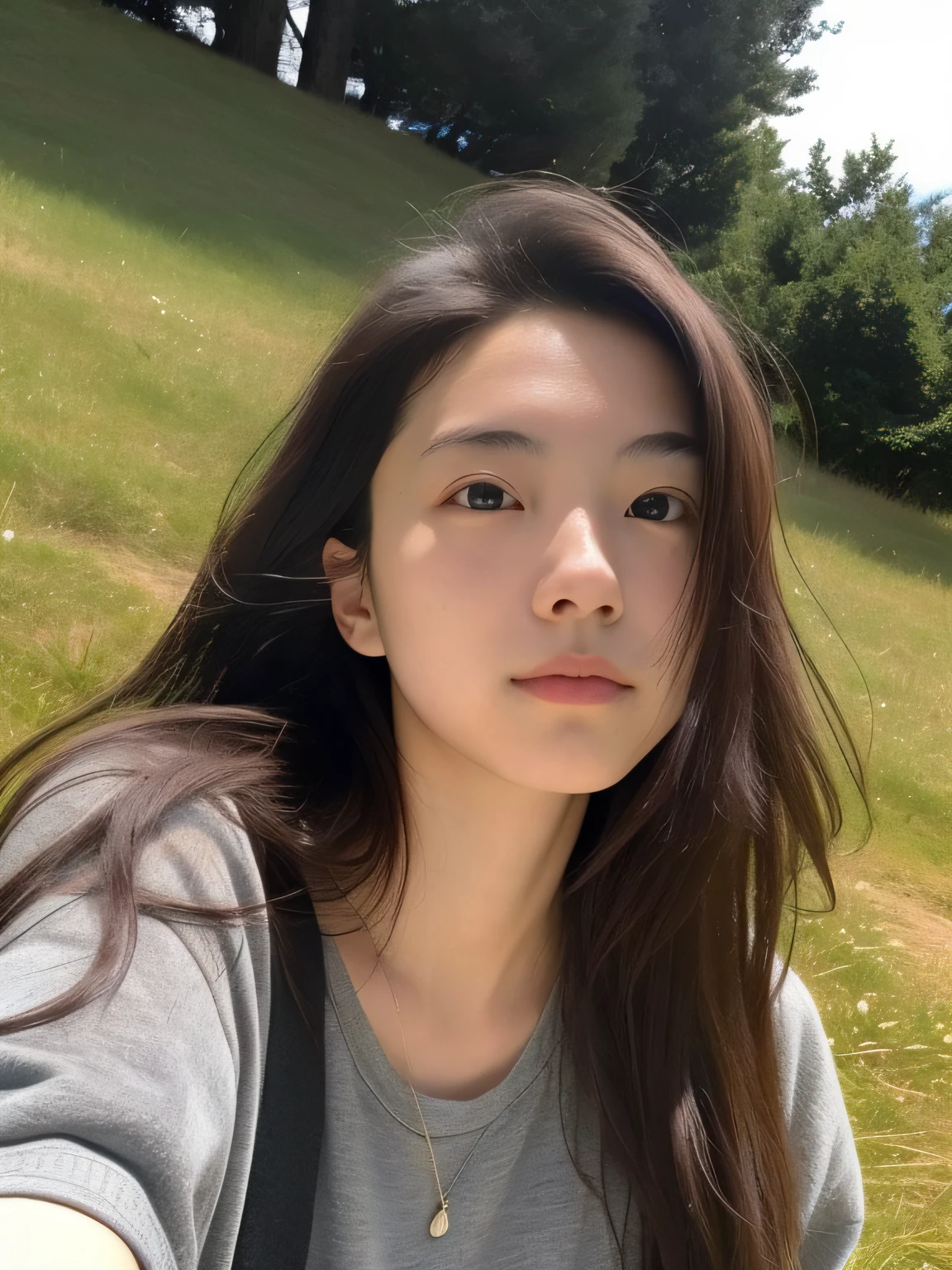 a 20 yo woman、on a hill、Avert your gaze to the side