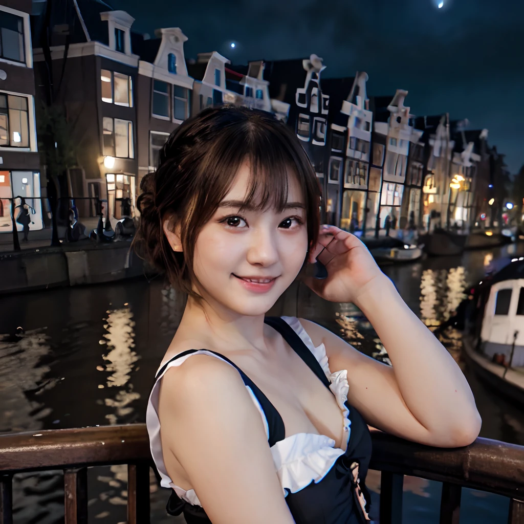 Naked handsome age Korean singer idol boy fan meeting party on the beach at night time big silver moon in the dark sky many stars dots, Eiffel tower,beautiful photo