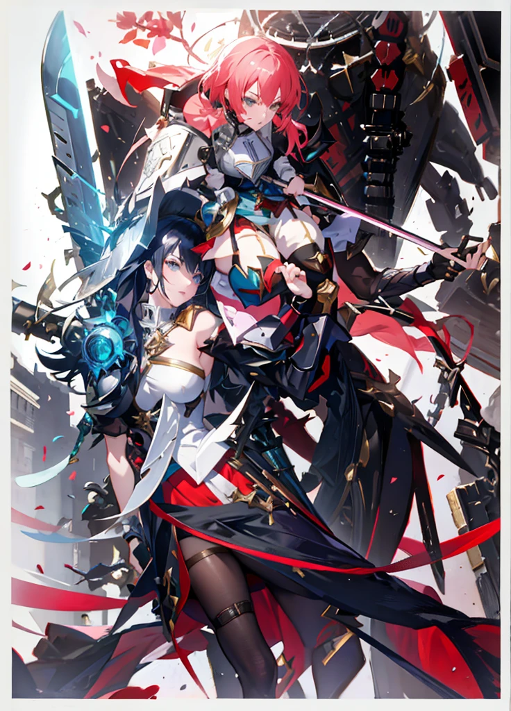 Anime character with sword and armor standing in the city, cushart krenz key art feminine, artgerm and atey ghailan, armor girl, Female knight, she holds a sword, from arknights, krenz cushart and artgerm, of a beautiful female knight, holding a sword on her shoulder, with large sword