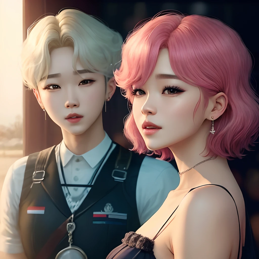 Jimin from BTS women's version, pechos grandes, cabello largo