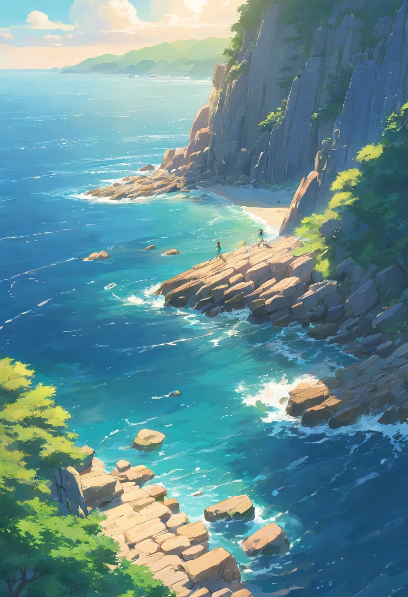 Rocky areas on the coast Rocky areas with no people