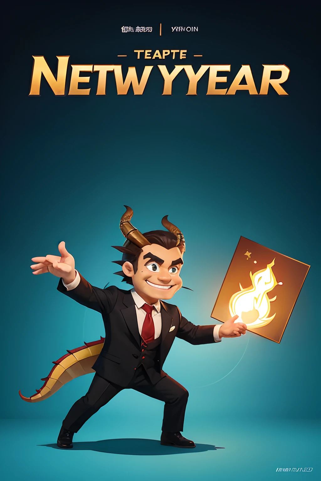 Enterprise icon，There are dragons，Cartoon style，New Year elements，Text amended"New Year's Eve Team"，The hand was changed to a waving spring