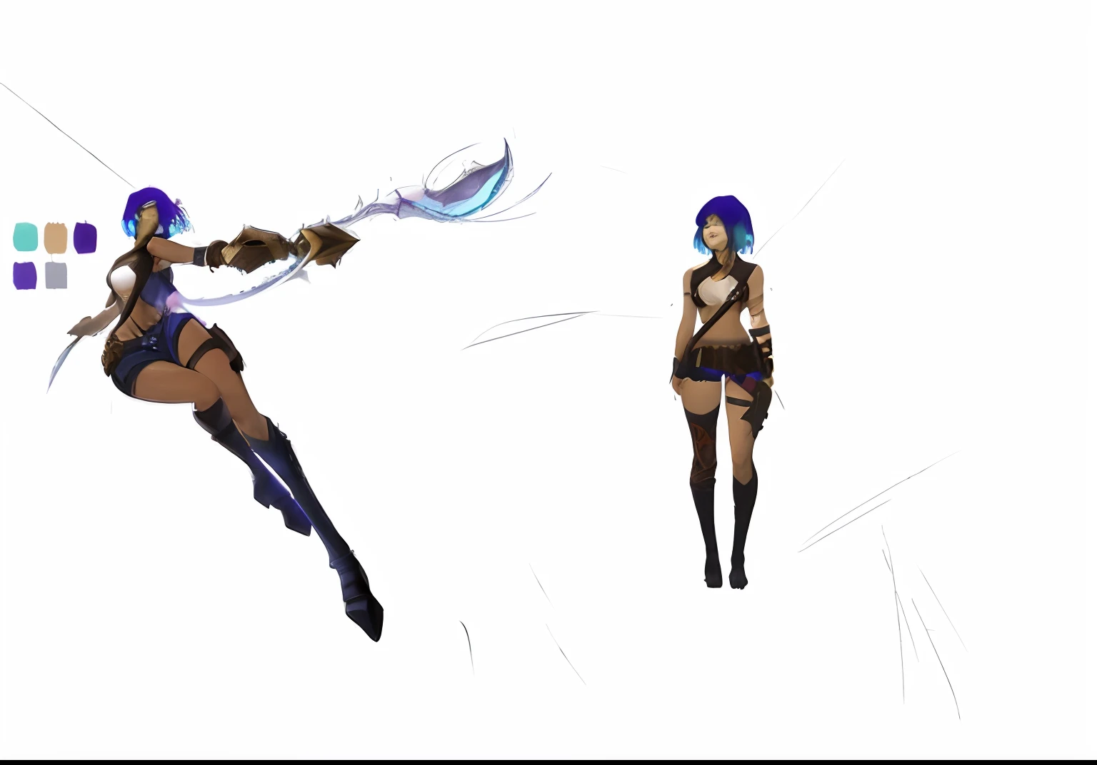 Anime character holding a sword and a blue-haired woman, concept character, fantasy character concept, League of Legends style, character posing for concept art, hori + concept-art, character concept, league of legends inspired, game character concept art, full body action concept art, concept art character, rpg concept art character, concept character art, rpg character concept art