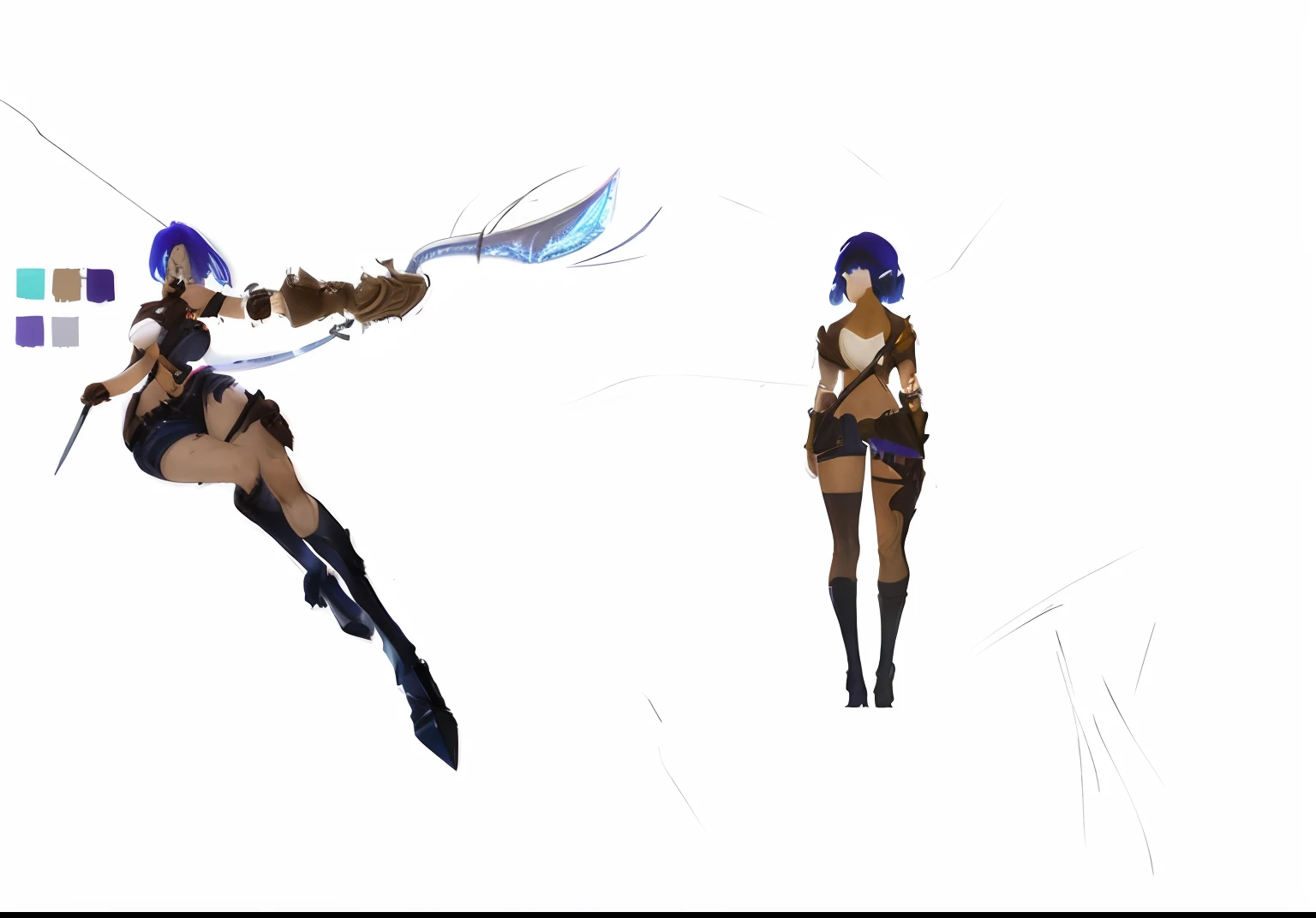 Anime character holding a sword and a blue-haired woman, concept character, fantasy character concept, League of Legends style, character posing for concept art, hori + concept-art, character concept, league of legends inspired, game character concept art, full body action concept art, concept art character, rpg concept art character, concept character art, rpg character concept art