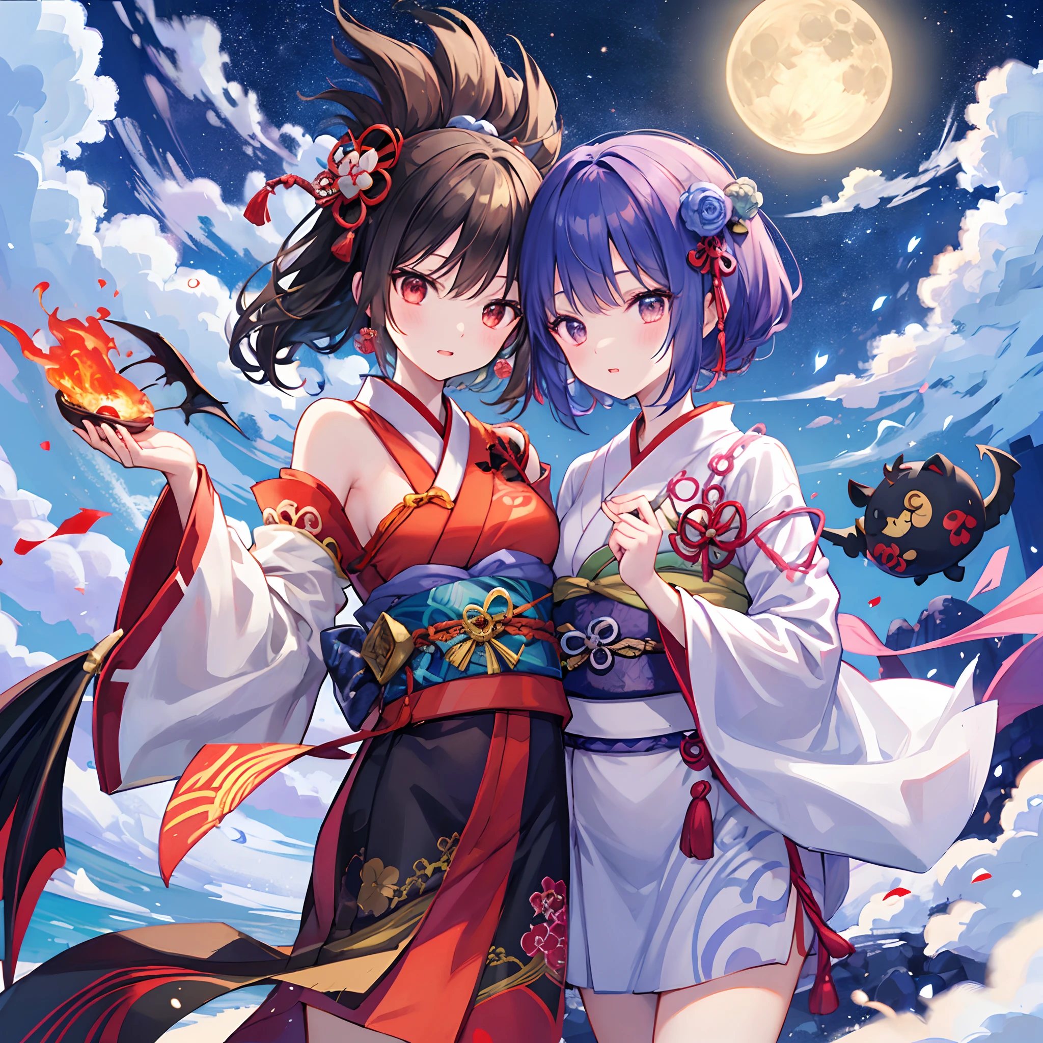 Don't go out late at night. They appear in the moonlight and in the clouds. appearance々The Spirit of Japan, appearance々The Devil of Japan, Heian-kyo, Japan folklore, youkai, matrix, appearance々Monsters of Japan, unmanned, Heian period paintings, No human,