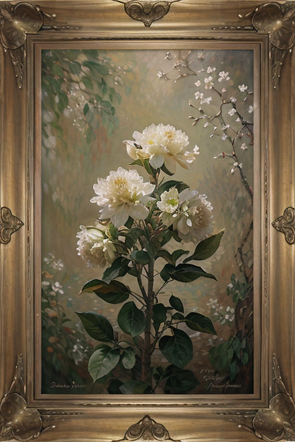 Pear flower, oil painting texture, covered with pictures, texture, Monet wind, no oil painting frame，Frosted texture