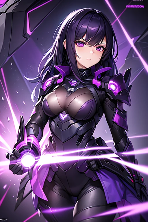 a close up of a person in a purple and black suit, purple armor, sleek purple armor, wearing dark purple armor, clothed in stealth armor, wearing techwear and armor, as overwatch character, as an overwatch character, girl in mecha cyber armor, stealth suit, commission for high res, female action anime girl, cyberpunk anime girl mech