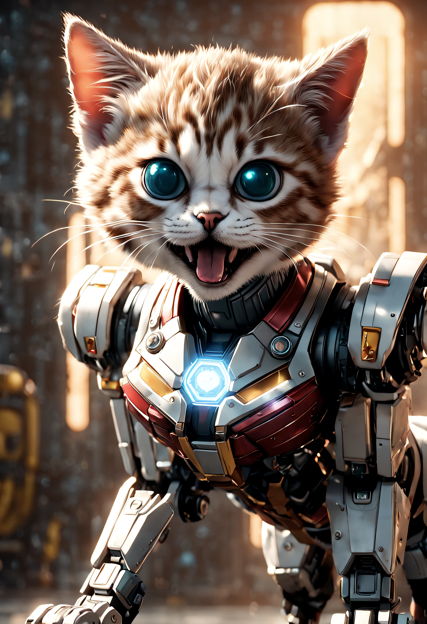 Goose from the 2019 superhero film Captain Marvel taking the form of an adorable kitten mecha. Flerken. Licking her lips, reminding the viewer that Flerken have the ability to flex their tongues out and eat things 10 times bigger than they.