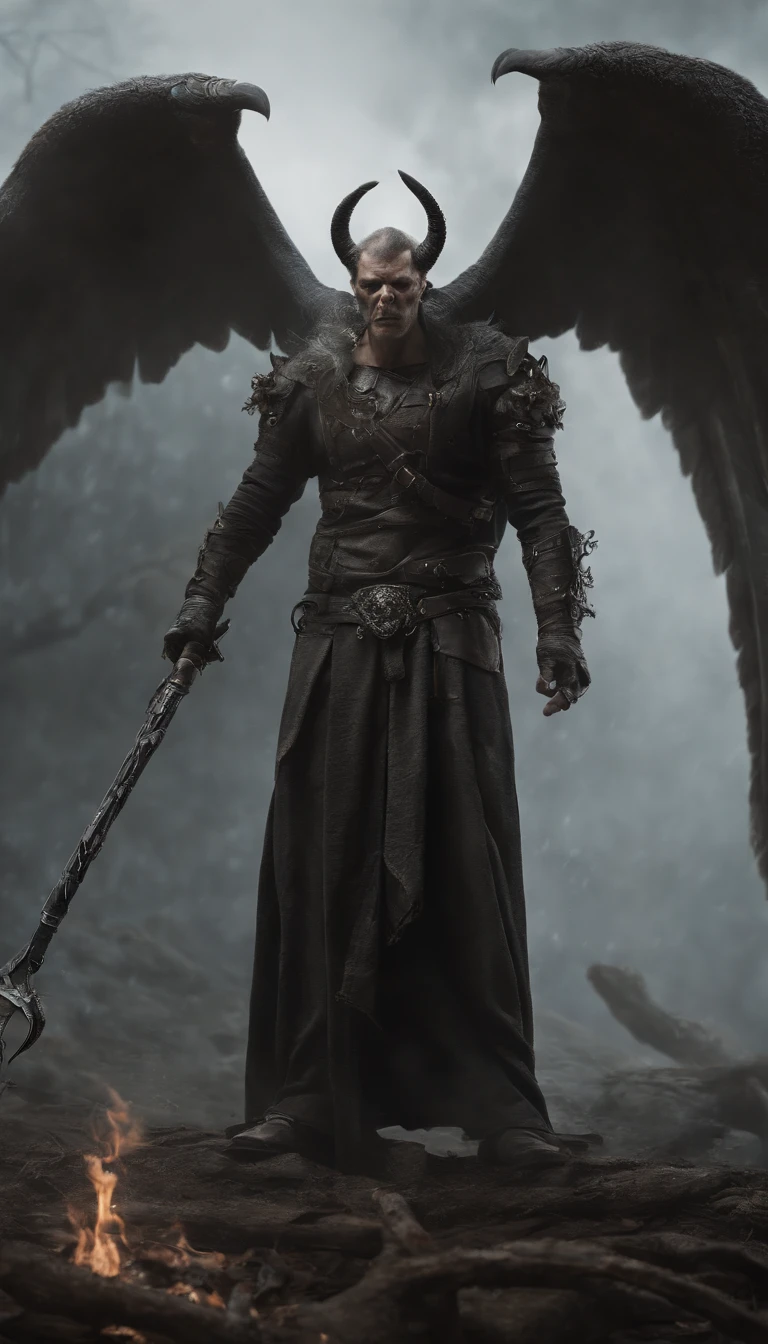 (Best quality,Ultra-detailed,Realistic:1.37),Demonic hand-like claws,Ferocious demon wings with bone spurs,ear piercings,necklace,Low-top black top,Black shorts,combat scene,Sleeveless,Body portrait,Extraordinary surrealist art,Detailed portrait composition,portraiture,Neck accessories,Devilish appearance,Gloomy atmosphere,Long boots.
