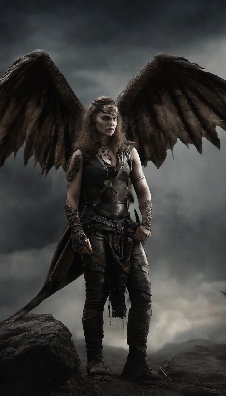 (Best quality,Ultra-detailed,Realistic:1.37),Demonic hand-like claws,Ferocious demon wings with bone spurs,ear piercings,necklace,Low-top black top,Black shorts,combat scene,Sleeveless,Body portrait,Extraordinary surrealist art,Detailed portrait composition,portraiture,Neck accessories,Devilish appearance,Gloomy atmosphere,Long boots.