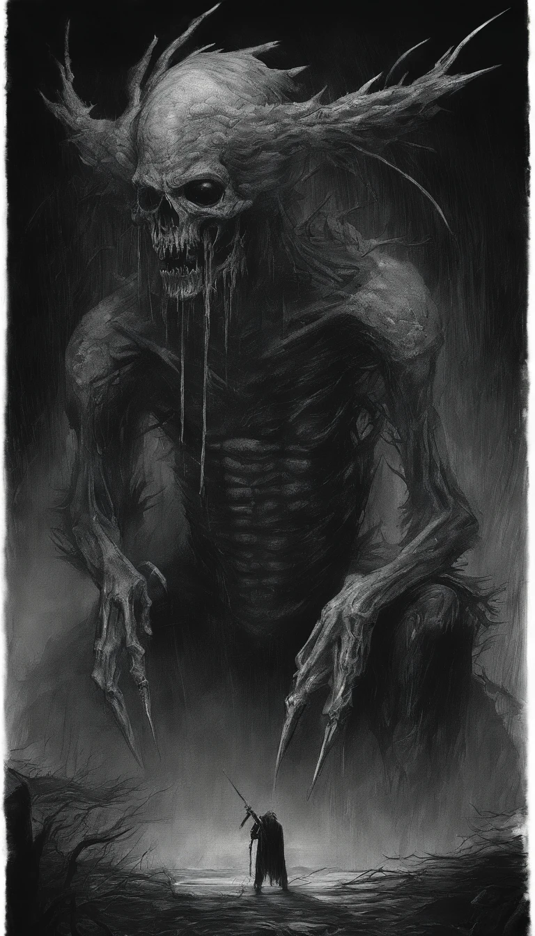 Draw a demonic creature with a bloody face and bloody head, genocide, Science fiction horror art, sci-fi horror artwork, inspired by Aleksi Briclot, Fangs of the slaughter, horror fantasy art, Alexis Bricklot(Alexis Bricklot), horror concept art, veneno, Fantasy and horror art, Detailed illustration of 4K horror, demonic creature, dark fantasy horror art