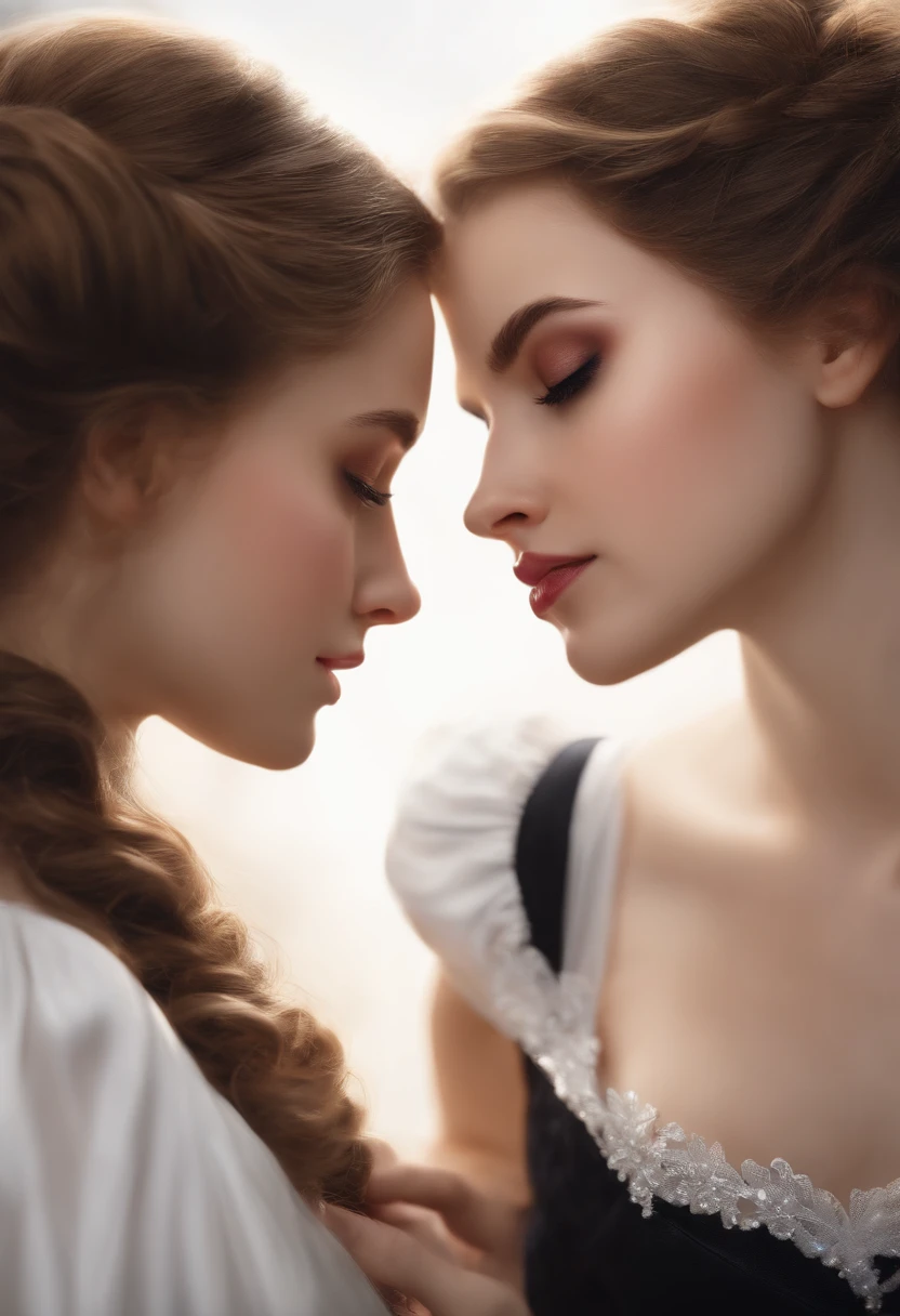 (best quality,realistic),(2girls:1.1,girls:1.1),(kissing,about to kiss),(loving),(maid),(detailed eyes), (detailed lips), (long eyelashes),(portrait),(soft lighting),(natural colors)