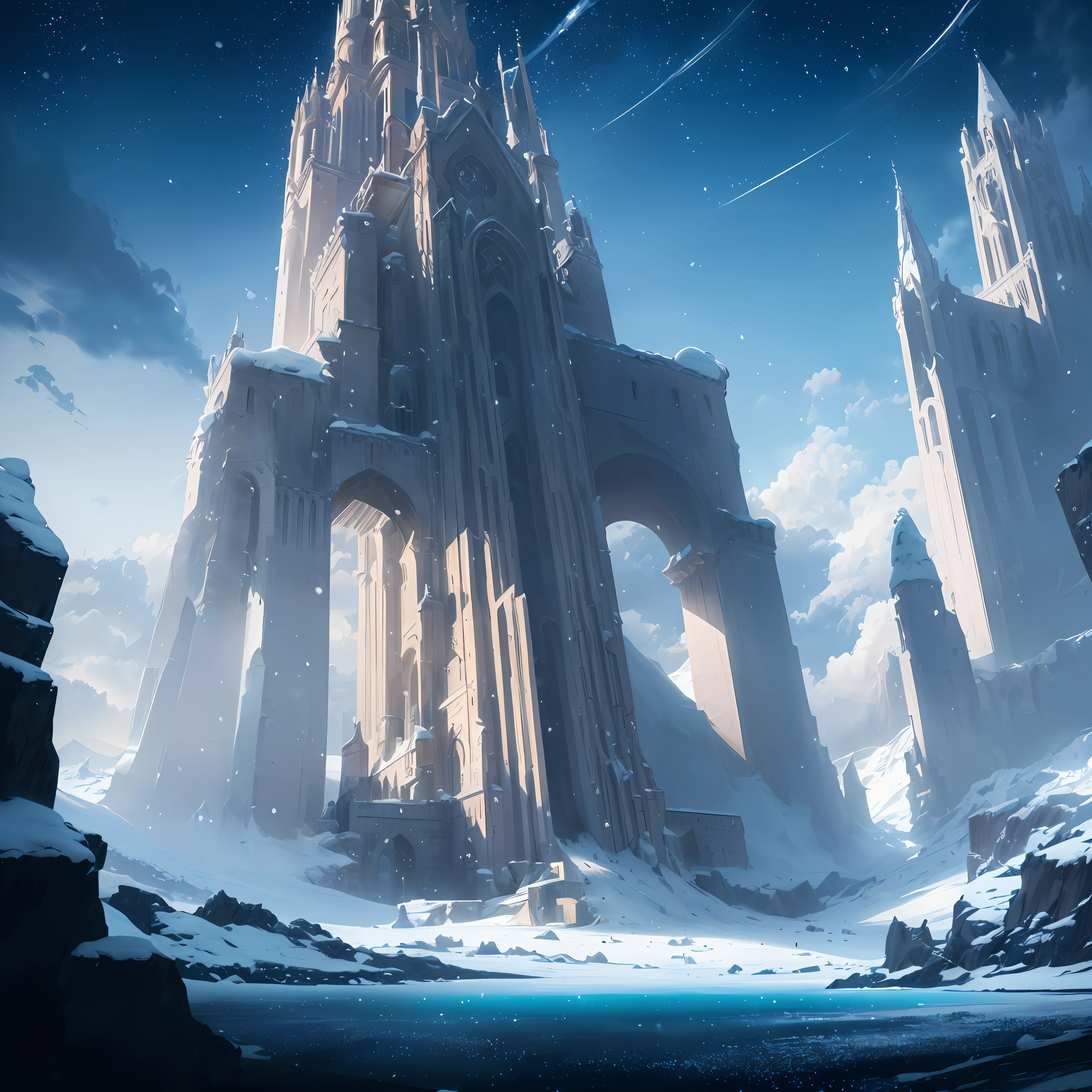200 years after all living things died out 200 years ago A big building in the middle of a snowy mountain, winter concept art, concept art wallpaper 4K, Andreas Rocha style, stunning concept art, amazing! Concept Art, Jessica Rosier Fantasy Art, High Quality Digital Concept Art, Unreal Engine Fantasy Art, Concept Art 8 K, Magnificent Castle with Tall Spire, Detailed 4K Concept Art, Futuristic Castle